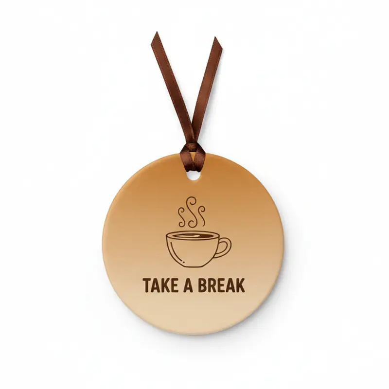 Round coffee break paper air freshener with “Take a Break” design