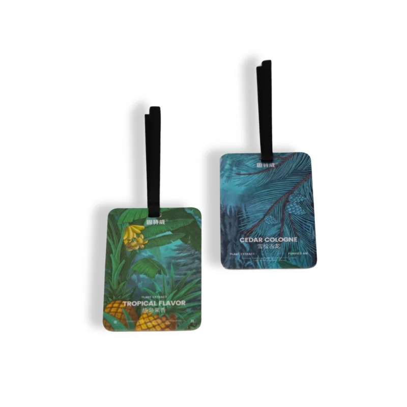 Tropical Flavor and Cedar Cologne hanging car air fresheners – botanical illustrated fragrance cards